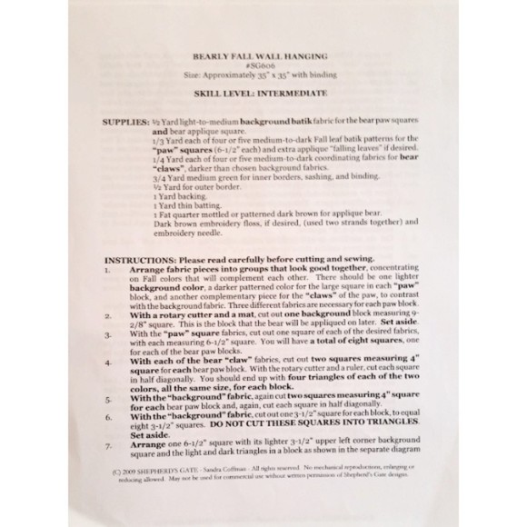 Shepards Gate - Bearly Fall - Designed by Sandra Coffman - Size 35" x 35" - Picture 3 of 3